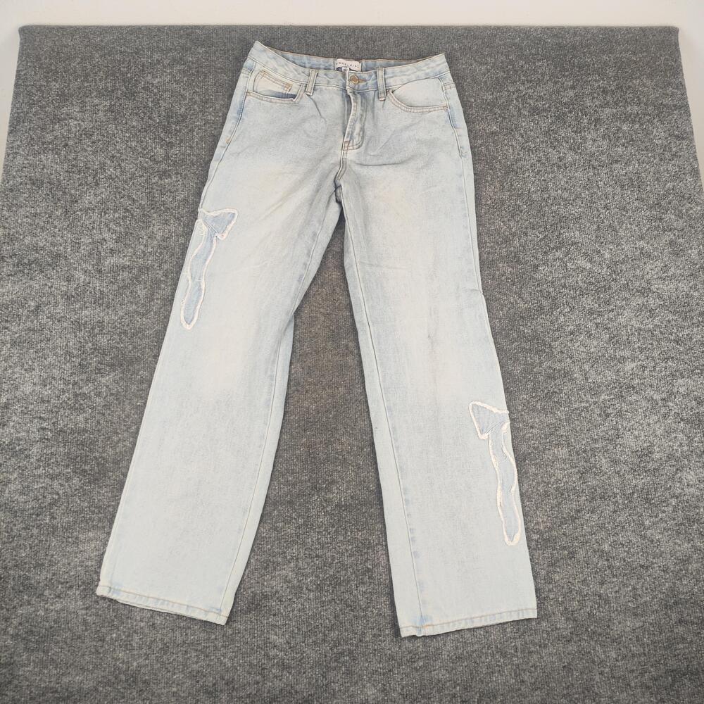Angel Kiss Jeans Juniors 1/25 Light Wash Blue Straight Bow Embroidered Denim